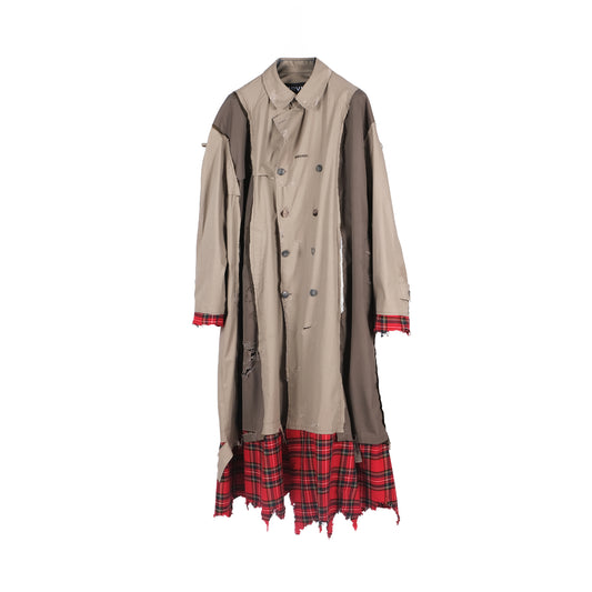 PANELED TRENCH OVERSIZE TARTAN RECYCLED