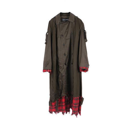 PANELED TRENCH OVERSIZE TARTAN RECYCLED