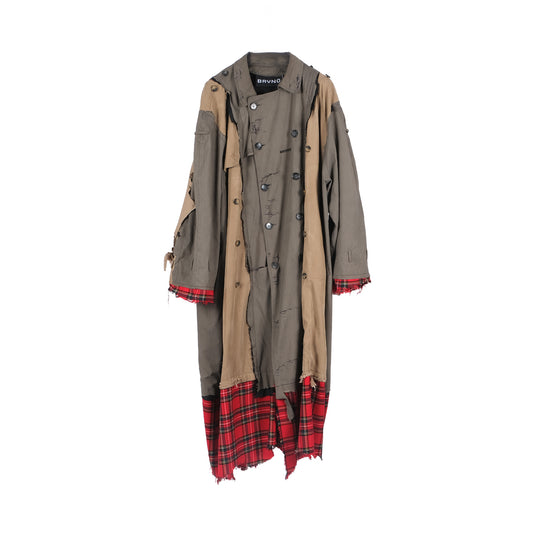 PANELED TRENCH OVERSIZE TARTAN RECYCLED