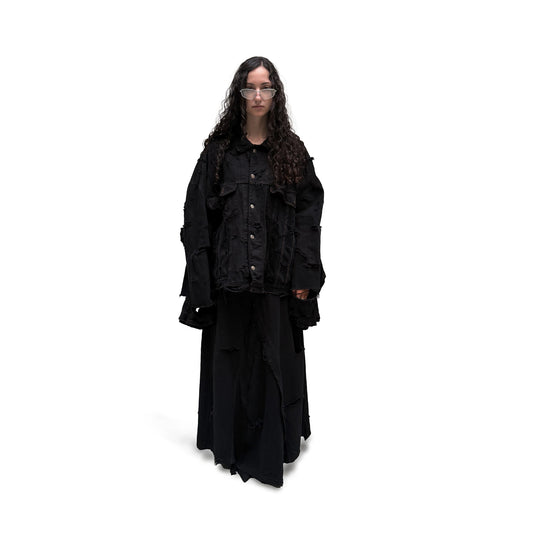 BLACK METAL DENIM MAXI SKIRT
