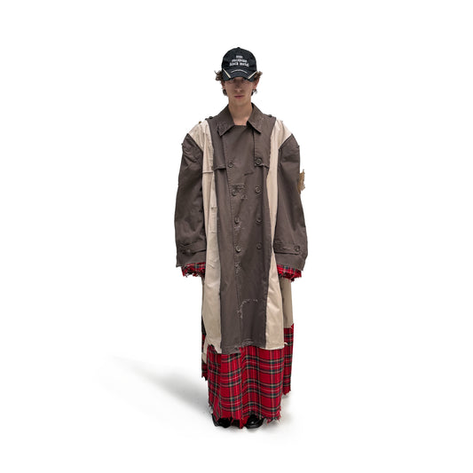 PANELED TRENCH OVERSIZE TARTAN RECYCLED