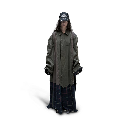 PANELED TRENCH OVERSIZE TARTAN RECYCLED