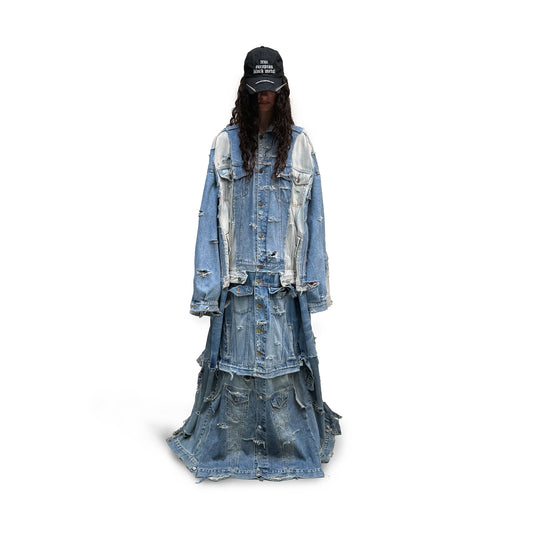 OVERSIZE PANELED RECYCLED DENIM TRENCH